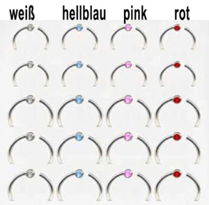 PIERCINGO® Nasenpiercing ECHT SILBER 925 Nasenring ZIRKONIA Kristall Nase Ring - Picture 1 of 10
