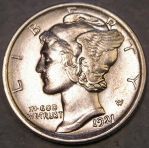 1921 MERCURY WINGED HEAD SILVER DIME VERY ATTRACTIVE SCARCE SEMI KEY DATE BEAUTY - Bild 1 von 2