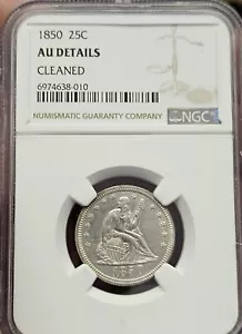 1850 Seated Liberty Quarter NGC AU DETAILS CLEANED *RARE* - Picture 1 of 3