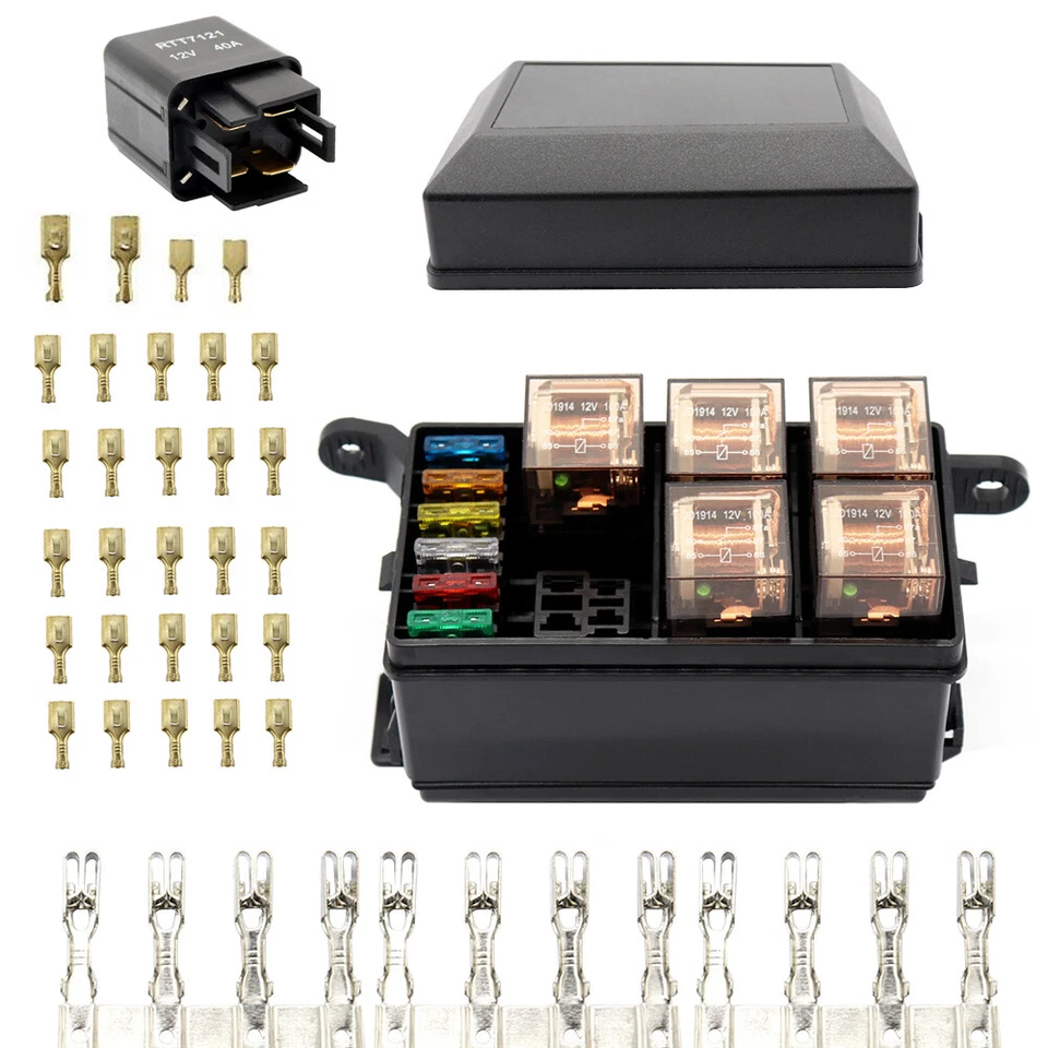 6-Way Blade Fuse Box Block Holder 6Pcs Relays 6 ATC/ATO Vehicle Car Marine M6O2 - Image 1 of 4