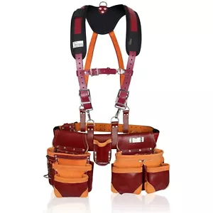 Trutuch Maroon Leather Tool Belt with Suspender | 18 Pockets | Framers Tool Belt - Picture 1 of 11