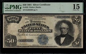 1891 $50 Silver Certificate FR-335 - EVERETT - Graded PMG 15 Comment - Picture 1 of 2