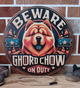 Art Deco Style Chow Chow on Duty Sign Decorative Round Manufactured Wood Sign - Picture 1 of 1