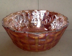 Vintage Marigold Carnival Glass Bowl. 3" x 7". Early 1900's' Fenton Basket Weave - Picture 1 of 7