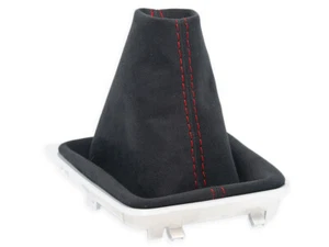 PER VW GOLF 7 VII 2013-2019 CUFFIA LEVA CAMBIO ALCANTARA NERO CUCITURE ROSSE - Picture 1 of 5