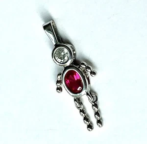 Sterling Silver Ruby & CZ Birthstone Person Charm Pendant 1.25”  1.67g 925 SE - Picture 1 of 12