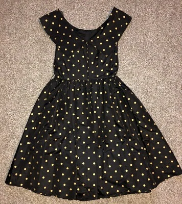 VTG Black And Gold Polka Dot Dress 60s - Image 1 of 4
