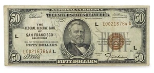 $50 National Currency Federal Reserve Bank San Francisco Series 1929 FR 1880L - Picture 1 of 2