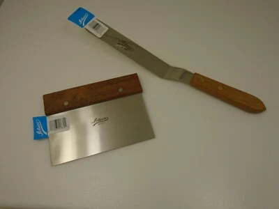 Ateco Set Bench Scraper Dough Cutter #1372 & Bakers Spatula #1387 Wood Handles