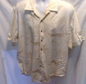 Izod Golf Womens Sz L Cream Brown Kenya Map Palm Button Up Shirt  - Picture 1 of 4