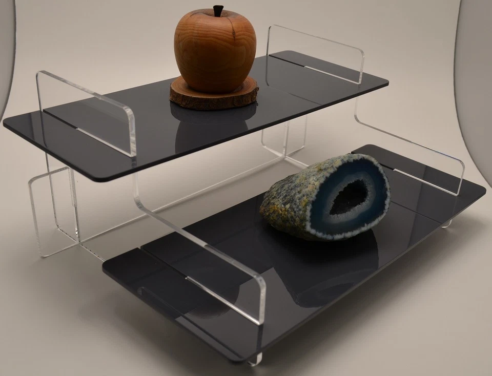 2 Tier Acrylic Display Shelf Retail Collectable Display Stand Grey Perspex Step