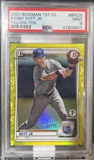 2020 Bowman 1st Edition Bobby Witt Jr. Yellow Foil #BFE-25 48/75 PSA 9