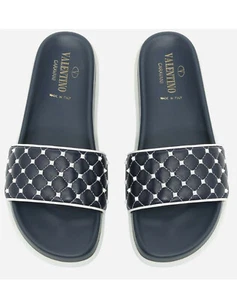 VALENTINO Garavani Free Rockstud Spike Slide Slipper Marine White Blue Size 35 - Picture 1 of 12