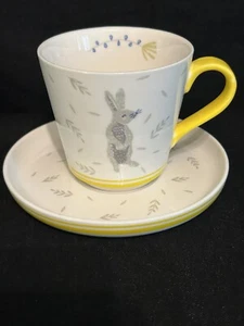 Grace Fine Porcelain Bunny Rabbit Yellow White Teacup & Saucer - Picture 1 of 8