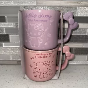 New Blue Sky Clayworks + Hello Kitty 2 Piece 50th Anniversary Coffee Mug Set - Picture 1 of 11
