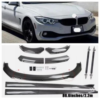 Carbon Style Front Bumper Lip Spoiler 86" Side Skirt+Rods For 2014-2016 BMW 428i - Imagem 1 de 4