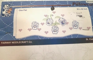 VTG Fairway Needlecraft Pillowcase Pair 30x42 Embroidery Project Stamped FLORAL - Picture 1 of 4