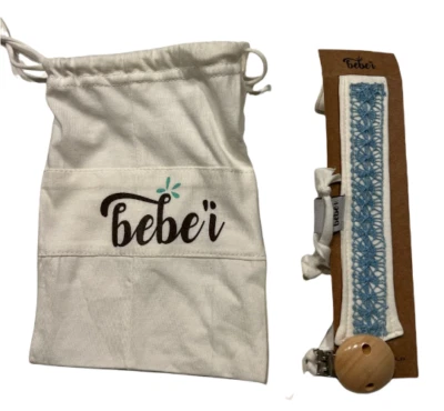 Handmade Baby Bebe’i Pacifier Chain Holder Clip Organic Fabric Ñanduti Lace - Image 1 of 4