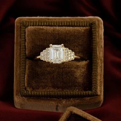 14k Yellow Gold Setting Ring Emerald 0.2 Carat Diamond Solid Semi Mount Wedding - Image 1 of 4