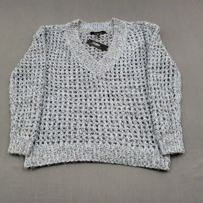 White House Black Market Sweater Womens S Long Sleeve V Neck Open Knit Blue Gray - Image 1 of 4