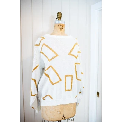 Suéter Tejido Geométrico Oro Crema Vintage Años 80 Metálico Fiesta Pullover Retro, L Foto 1 de 4