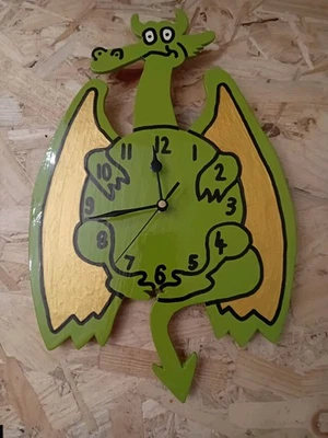 Light Green And Gold Children's Dragon Clock Unique Painted Children's Gift New - Image 1 of 4