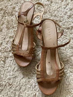 ESPRIT Tolle Damen Sandale 41 Braun Fessel Schnalle - entzückend Kork-Absatz 8,5 - Bild 1 von 4