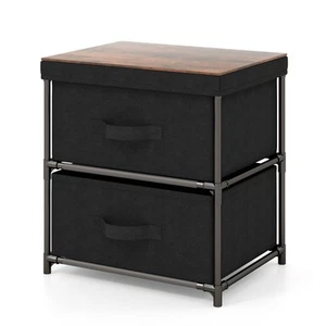 Nightstand Bedside Sofa Table 2 Drawer Dresser Fabric Storage Organizer - Picture 1 of 9