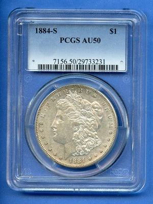 1884 S PCGS AU50 Morgan Dollar $1 US Mint Silver Rare Key Date Coin 1884-S AU-50 - Image 1 of 3