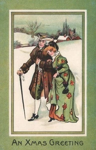 ANTIQUE Couple Walking in the Snow An Xmas Greeting POSTCARD - USED - Picture 1 of 2