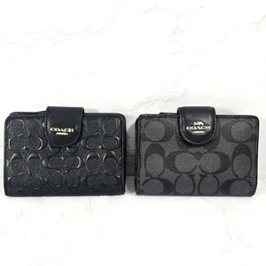 Lote de 2 Cartera Coach Mujer Cuero Negro Doble Pliegue Tarjeta de Crédito Auténtica - Imagen 1 de 20