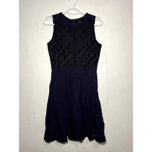Ann Taylor navy blue eyelet a line dress womens 4 career preppy old money event - Picture 1 of 8