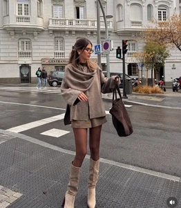 ZARA NWT $119 WOMAN SS25 SHORT KNIT SCARF COAT BROWN / TAUPE 2756/002 SIXE L-XL - Picture 1 of 16