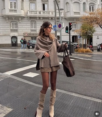 ZARA NWT $119 WOMAN SS25 SHORT KNIT SCARF COAT BROWN / TAUPE 2756/002 SIXE L-XL - Image 1 of 4