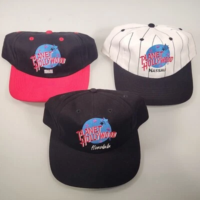 Lote de 3 gorras ajustables vintage Planet Hollywood Snapback Honolulu Miami Nassau  Foto 1 de 4