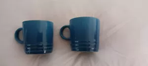 Beautiful Durable Le Creuset 2 Blue Espresso Turkish coffee Cups Mugs New - Picture 1 of 5