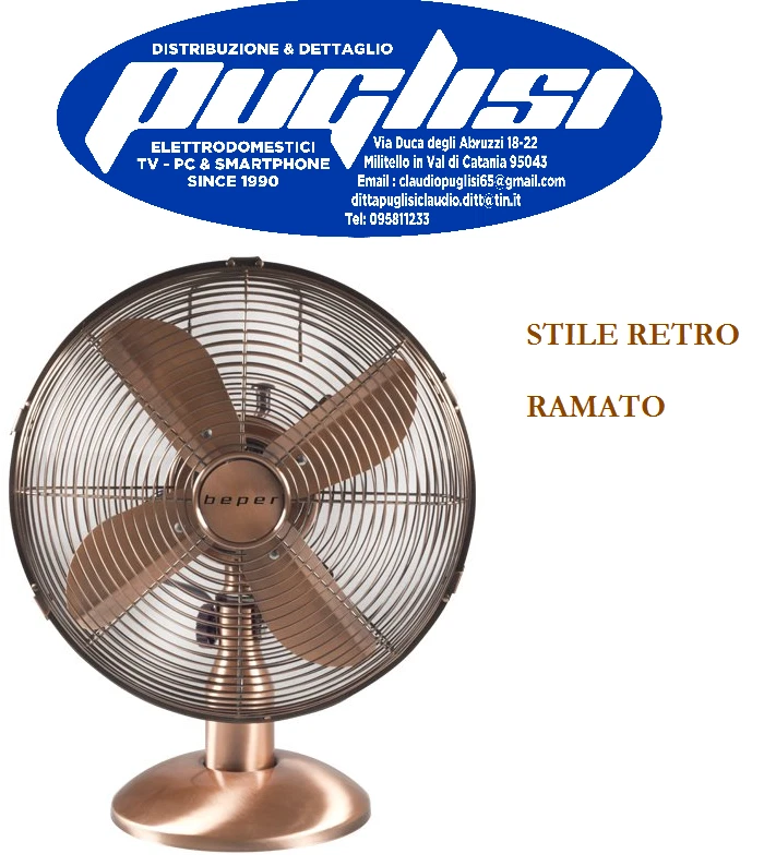 VENTILATORE DA TAVOLO 4 PALE 30 CM RAMATO STILE RETRO RAME 3 VEL. METALLO BEPER - Immagine 1 di 1