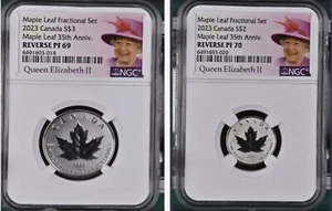 2023 QUEEN ELIZABETH 35TH ANNIV. SILVER MAPLE LEAF $3 REVERSE PF69 & $2 PF70  - Picture 1 of 1