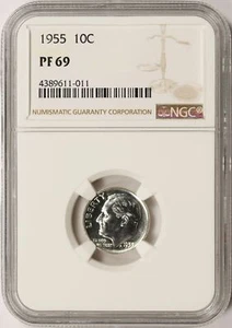 Moneda de diez centavos Roosevelt 1955 Proof 10c NGC PF69 - Imagen 1 de 4