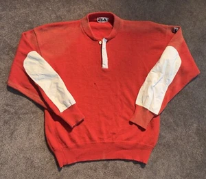 VTG FILA Sweater Sz 42 Red Made In Italy Elbow Patches 1/4 Zip Heavy *Read - Picture 1 of 10
