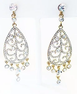 EARRING made with Swarovski Crystal Dangle Drop Wedding Bridal Fancy Gold 02 - Picture 1 of 2
