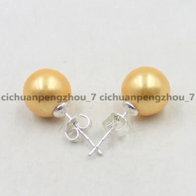 Lovely 7 Colors 10mm South Sea Shell Pearl Round Beads Silver Stud Earrings AA - Image 1 of 4