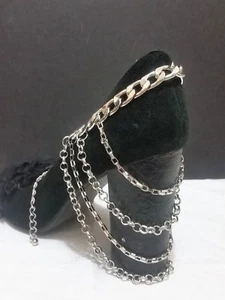 Silver Multi Layer Metal Mesh Chain Fashion Ankle Shoe Boot Chain Drape  - Picture 1 of 3