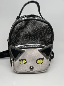 Betsey Johnson Kitsch Mini Rucksack Vampir Katze Spinnennetz schwarz grau Handtasche - Bild 1 von 7