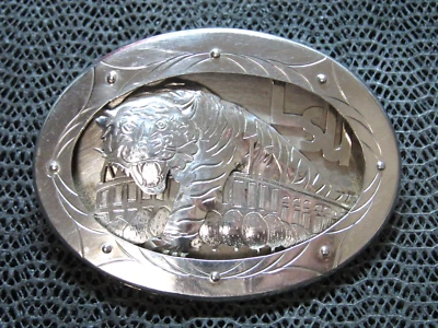 CUSTOM LSU TIGER FOOTBALL SHADOW BOX BELT BUCKLE! VINTAGE! RARE! HANDMADE! USA! - Image 1 of 4