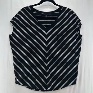 White House Black Market Top Women Sz S V-Neck Pullover Cap Sleeve Striped Black - Picture 1 of 10