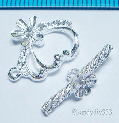1x STERLING SILVER BRIGHT FLOWER TOGGLE CLASP 14.5mm N307 - Image 1 of 2