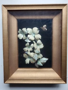 VTG MCM FRAMED COPPER ENAMEL Butterfly With FLOWERSTEM FLORAL WALL ART - Picture 1 of 6