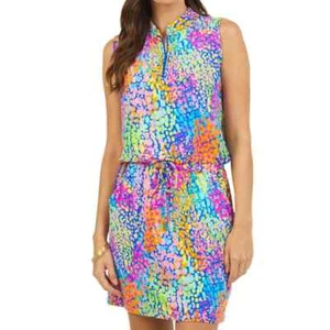 IBKUL Camille Sleeveless Drawstring Dress Size S L XL Blue Multi Golf Ladies NWT - Picture 1 of 5