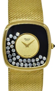 Chopard Happy Diamond 18k Yellow Gold Black Onyx Dial 32mm Manual Watch 2106 - Picture 1 of 10